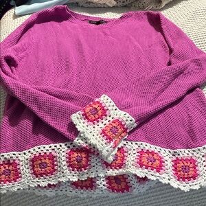 Joseph A Pink Crochet Trim Knit Sweater